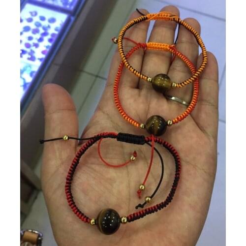 Minimalism Tiger Eye Crystal Stone China Charm Pure Gold Color Metal Bead Charm Thread Lucky Knots Unisex Macrame Bracelets