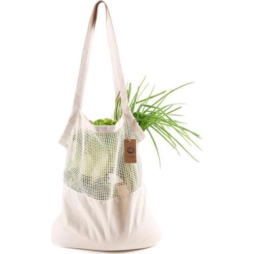 Fashion Reusable Cotton Mesh Fruit Bag String Grocery Fruit Storage Shopping Bag Tote Mesh Net Woven Reusable Shopper Freeship