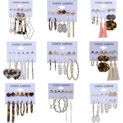 Womens Earrings Set Tassel Acrylic Pearl Earrings for Women Bohemian Fashion Jewelry 2021Retro Geometric Kolczyki Drop Earings