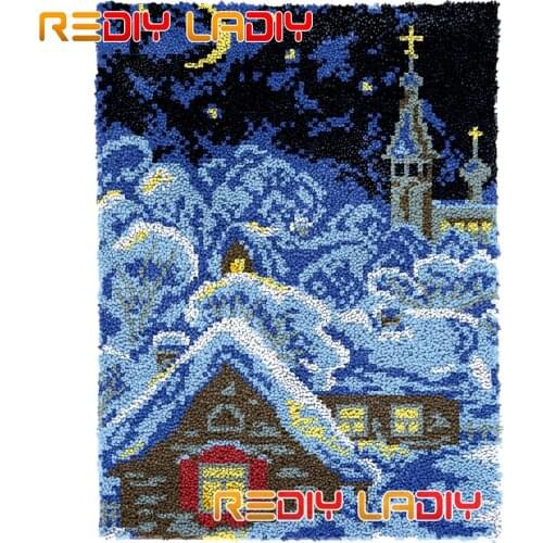 Latch Hook Rug Kits Moon Village Plush Wall Hangings DIY Carpet Rug Chunky Yarn Arts Cushion Crocheted Floor Mat Hobby & Crafts