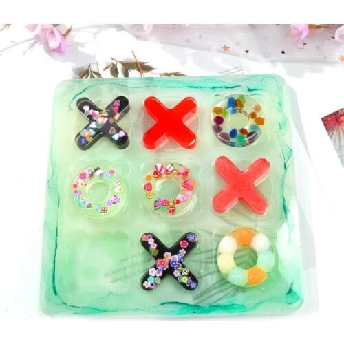 2021 New DIY Crystal Glue Resin Silicone Mold Small Size Tic-tac-toe XO Chess Game Silica Mirror Mould Wholesale Drop Shipping