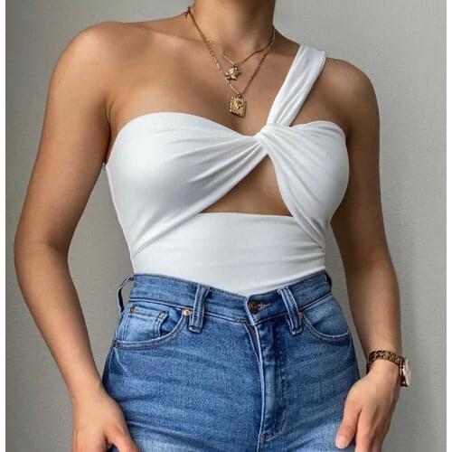 2021 summer new sexy one-shoulder knotted hollow sexy womens chest vest