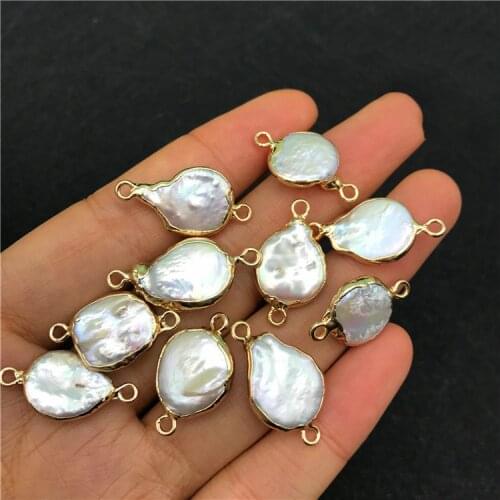 Natural Freshwater Pearl Pendant irregular Double hole connector Pendants for Jewelry Making DIY Bracelet Necklaces Accessories