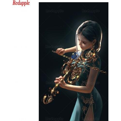 Full square diamond painting Fantasy art, girl playing the violin pictures for embroidery round diamond mosaic paintings wall