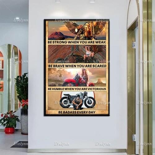 Motorcycle Racing Racer Biker Girls Retro Poster Be Strong When You Are Weak Wall Art Prints Home Decor Canvas Unique Gift