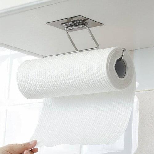Self-adhesive Towel Holder Rack Kitchen Under Cabinet Towel Cup Paper Hanger Rack Organizer Bathroom Towel Bar Shelf Roll Holder