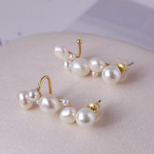 Simple inlaid size freshwater pearl earrings ear clips