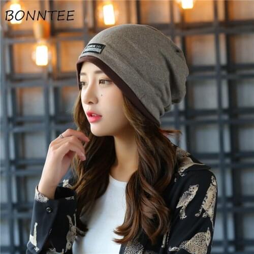 Skullies Beanies Couple Warm Women Autumn Winter Solid Korean Style Double Layer Fashion Womens Casual Chic Soft Breathable Cute