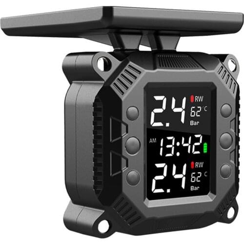 Tire Pressure Monitoring System TPMS for Motorcycles Solar Wireless Charging IP67 Waterproof with 2 External Sensors TPMS