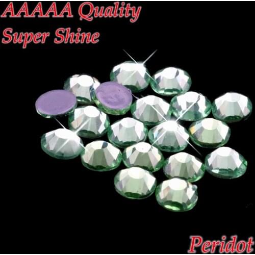Top Quality Peridot Hotfix Rhinestones Similar SWA. Strass SS6 SS10 SS16 SS20 Hot Fix Crystal Crystals