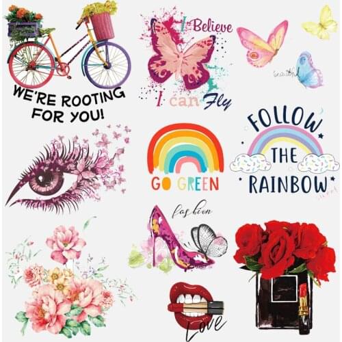 Rainbow Thermal Stickers Iron On Transfers For Clothes Butterfly Heat Vinyl Transfers For Clothes Applique For Diy T-shirt Skirt
