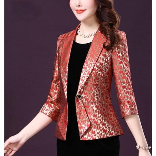 Spring Fall Women Office Lady One Button Slim 3/4 Sleeve Blazer Coat , Woman Summer Clothes Orange 4xl Floral Blazers Coats