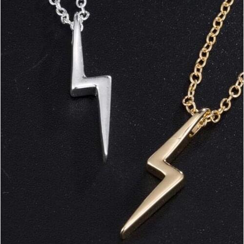 2020 New Hot Sale Lightning Shape Stainless Steel Necklace Gold Pendant Chain Womens Best Gift Jewelry Christmas cosplay Punk