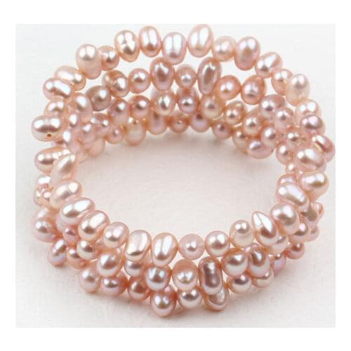Wholesale Natural Freshwater Pearl Multi-Wrap Bracelet Pink Colour Women Bracelet Bangle