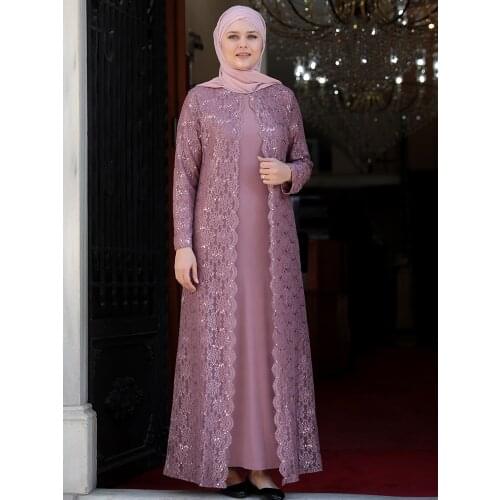 Plus Size Hijab Evening Dress Muslim Clothing Daisy Patterned Lace Abaya Made in Turkey