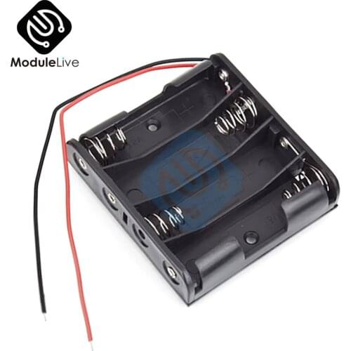 10Pcs Battery Storage Case Plastic 4 x AA Box Holder Black with 2 Wire Leads for Electronics DIY