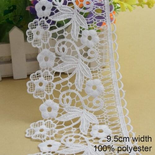 10yards 9.5cm wide white lace polyester embroid lace sewing ribbon fabric guipure diy trims warp DIY Garment Accessories#3808