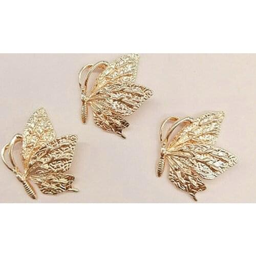 10Lcs/Lot Alloy Golden Butterfly Pendant Buttons For DIY Handmade Hair Jewelry Accessories Brooch Bag Shoes Box Mobile Phone