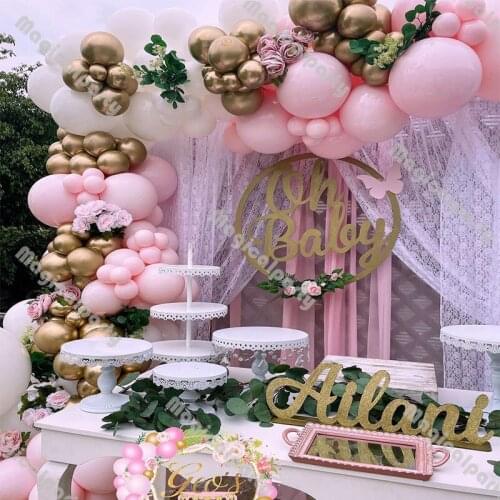 137pc Macaron Pink Chrome Gold Matte White Balloon Arch Kit Baby Shower Gender Reveal Wedding Decoration Birthday Party Supplies