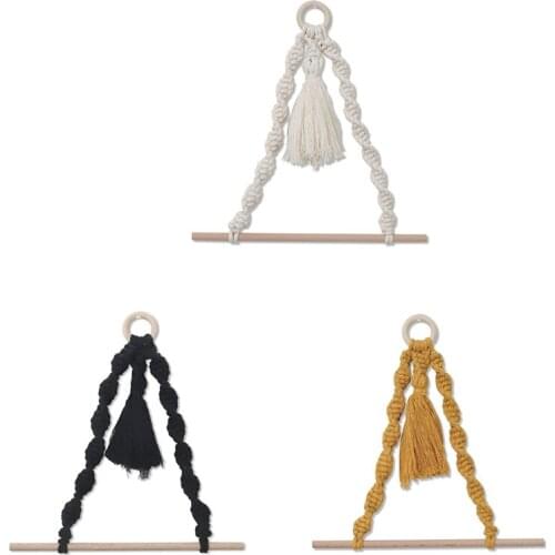 2 Pcs Wooden Towel Rack,Hanging Toilet Paper Holder with Macrame Rope Tapestry,for Home/Hotel/Bathroom Decoration