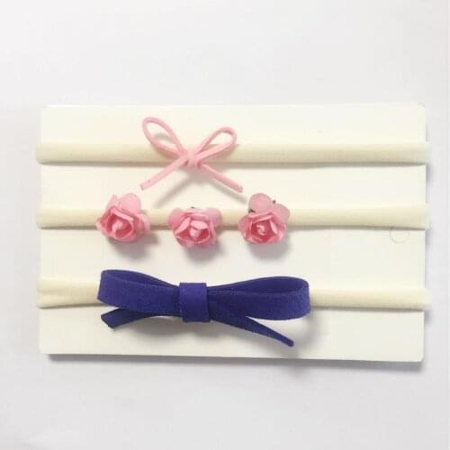 25 colors 3pcs/set baby girl boy nylon headband kids skinny stretchy Flower Bowknot elastic hair Band bebe