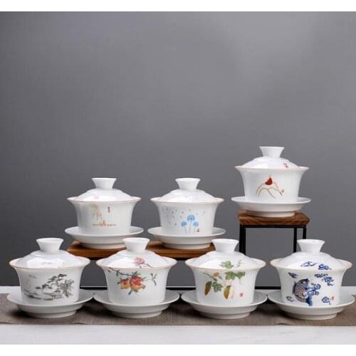 250ml Ceramics Tea Set Gaiwan Teaware Sets White Porcelain Kung Fu Tea Ceremony Tea Set Supplies Decoration Accessories Crafts