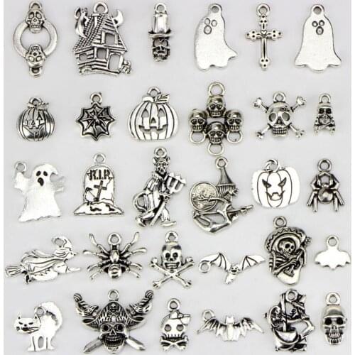 30PCS Bulk Lots Tibetan Silver Halloween Pendants Charms DIY Jewelry Findings