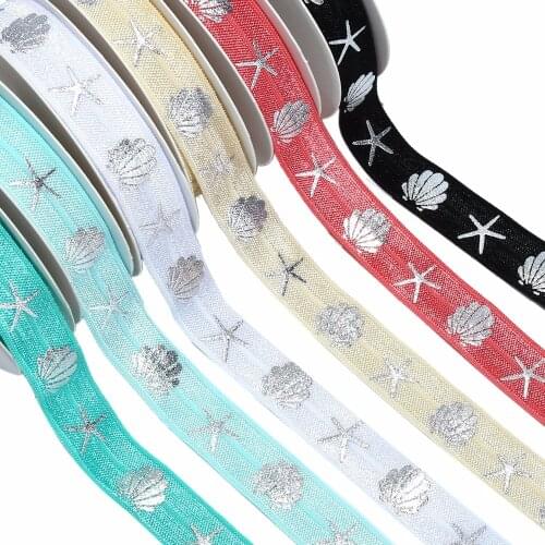 5/8" gold foil and silver foil starfish seashell FOE fold over elastic welcome custom printed