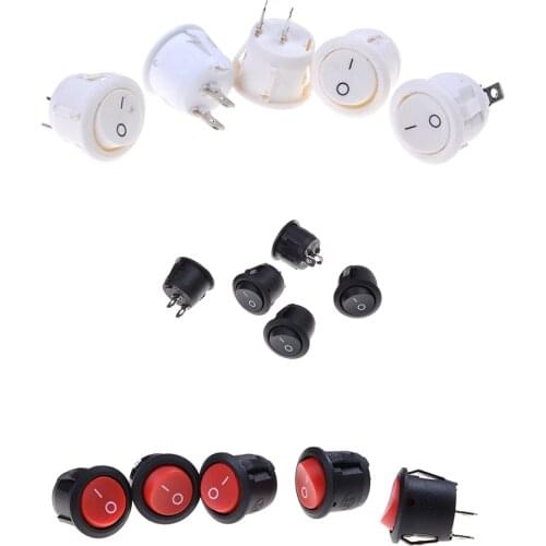 5Pcs/lot ON/OFF Round Rocker Switch 6A 250V On Off Snap in SPST Round Boat Rocker Switch