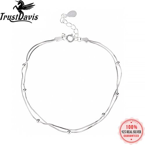 ElfoPlataSi Real 925 Sterling Silver Double Layer Beads Snake Chain Bracelet For Women Wife Girls Lady Fine Silver Jewelry Y3-49