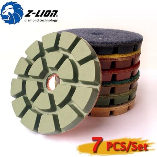 Z-LION 4" 7PCS Diamond Wet Polishing Pads Set For Stone Concrete 100mm Resin Polishing Wheel 8mm Thickness Diamond Polish Tool