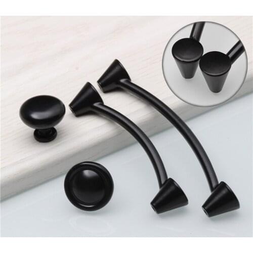 Black Aluminum Alloy Durable Door Handle Knobs Kitchen Cupboard Wardrobe Kitchen Cabinets for Furniture Handle with Screws