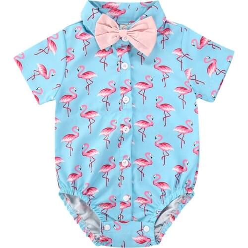 2020 Newborn Infant Baby Boy Summer Cartoon Dinosuar Bodysuit Bow Tie One Piece Playsuit Pineapple Flamingo Print Jumpsuit 0-18M