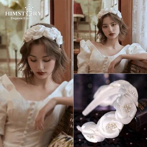 Himstory Vintage Mesh Satin Flower Hairband Super Fairy Hair Dress Elegant Bridal Wedding Tiara Bride Headdress