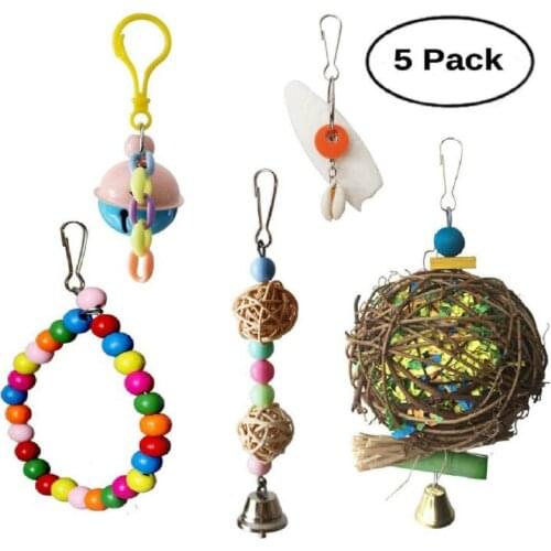 Cuttlefish Bone Bird Toy Parrot Chew Calcium Molars Squirrel Bite Hanging String Rattan Ball Swing Toys 5pc/Set