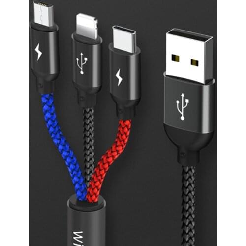 WIWU Mobile Phone Cable for iPhone XS X 8 7 Fast Charging 3 in 1 USB to Type C Date Cable for Xiaomi Android Mobile Phone Cables