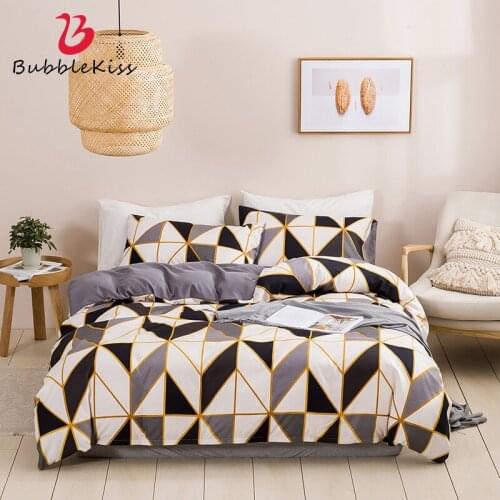 Bubble Kiss Home Bedding Duvet Cover Set Nordic Striped Square Quilt Cover Pillowcase Sets Geometric Pattern Printed Bedding Set