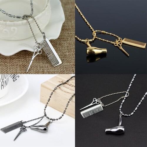 Creative Jewelry Necklace Tools Hair Dryer/Scissor/Comb Pendants Chain Women Men Barber Charm Chain Party Christams Gift Jewelry