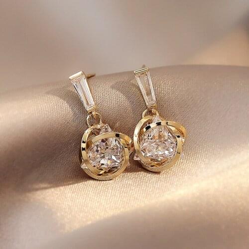 Trendy Female Crystal Flower Drop Earrings Charm Gold Color Wedding Earrings Cute White Round Zircon Dangle Earrings For Women