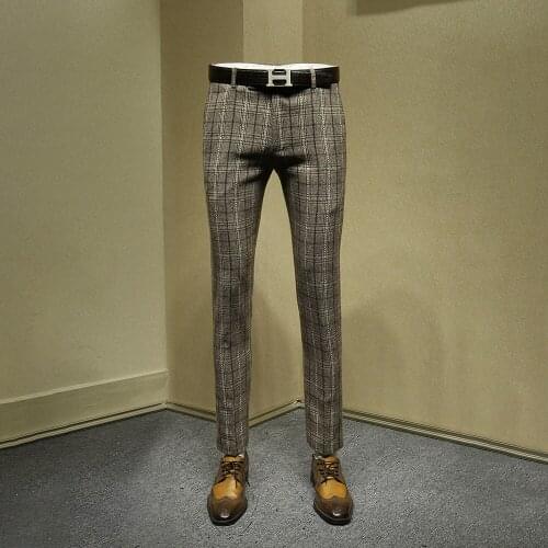 Men dress pants slim fit khaki formal business 20% wool 2019 autumn winter fashion suit pant wedding groom wear father day plus