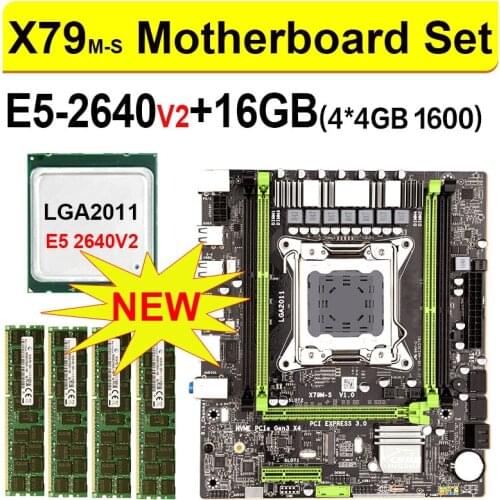 X79 M-S 2.0 Motherboard Set With Intel Xeon E5 2640 V2 CPU 4* 4GB= 16GB DDR3 1600MHz ECC/REG RAM M.2 SSD 8 core 16 threads
