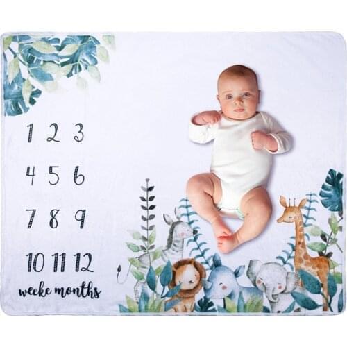 New Flannel Milestone Blanket Cute Elephant Flower Plant Background Cloth Newborn Monthly Blanket Crawling Mat Baby Photography
