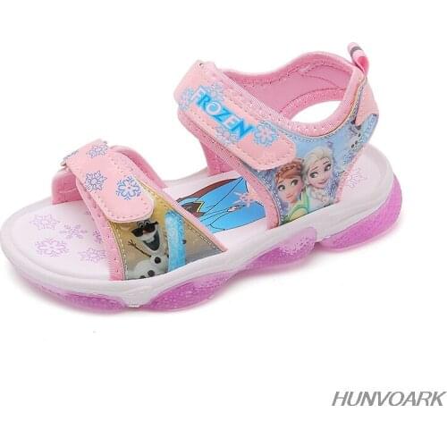 New frozen elsa and Anna girls sandals with LED light Disney princess kids soft shoes Europe size 20-31