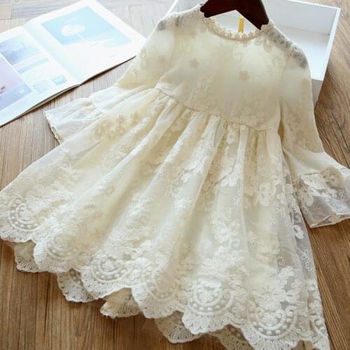 Autumn Winter Dress Kids Dresses For Girls Casual Dress Lace Embroidery Girl Clothes 3-8T Flower Long Sleeve Kids Clothing