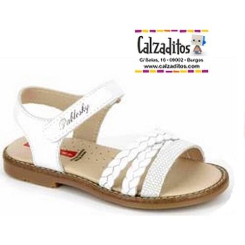 Leather sandals for girl model Olympus White, of Pablosky