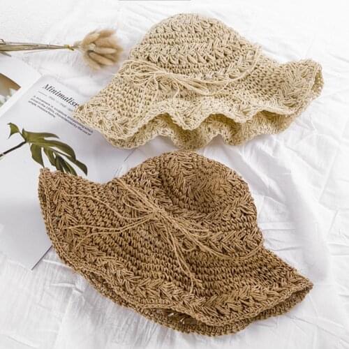 Summer Sun Hats for Women Foldable Crochet Knit Straw Hat Women Large Brim Summer Hat Women Sun Protection Beach Hat Sun Hats