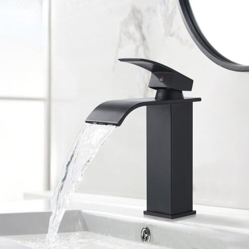 Bathroom Waterfall Basin Sink Faucet Black Faucets Brass Bath Faucet Hot&Cold Water Mixer Vanity Tap Deck Mounted Washbasin Tap