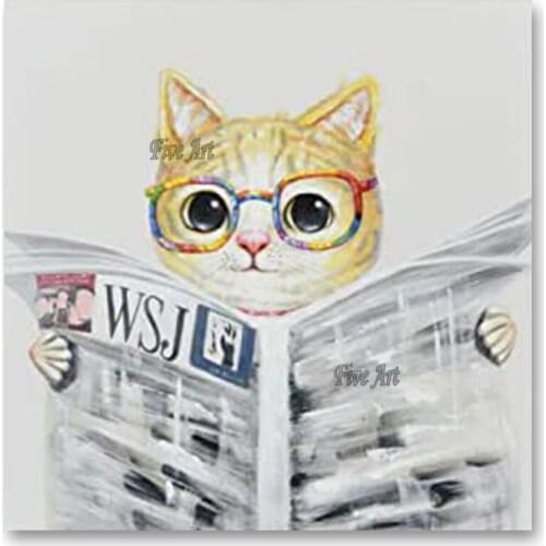 Modern Childrens Gift Hand-painted Lovely Pet Cat Picture Canvas Oil Painting Wall Art Unframed Hot Sell Animal Wall Paintings