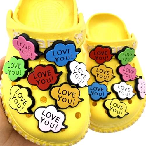 1PCS Love You Icon Croc JIBZ PVC Decoration Cartoon Colorful Shoes Charms For Kids Party Gifts Wristband Buckles Accessories