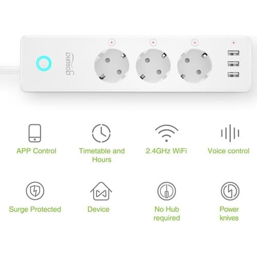 Gosund Wifi Smart Power Strip 16A EU Portable Sockets 1.5m Multi Plug With 3 Outlets Voice Control Works With Alexa Google Home